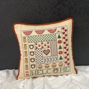 Cross Stitch Holiday Accent Pillow 11x11